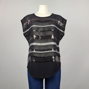 Guess Sequined Top Black & Silver Size S